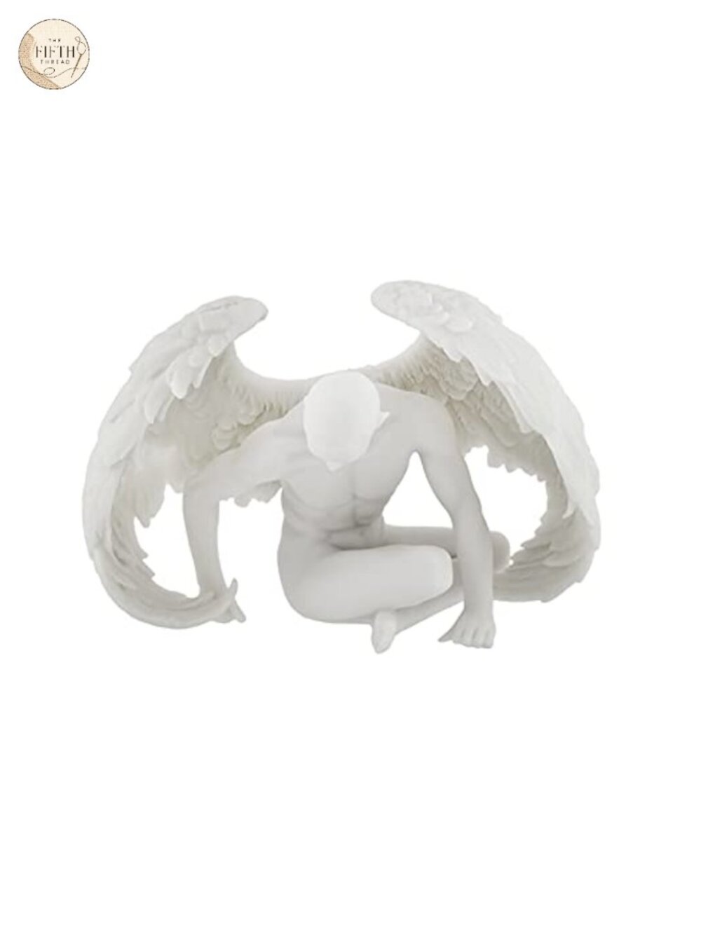 Winged Grieving Male Angel Statue Cold Cast Resin Marble Finish Home Decor